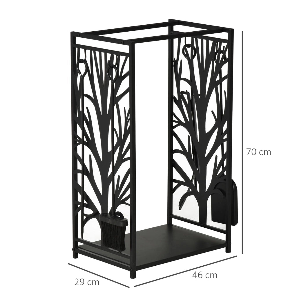 Portalegna Legnaia 46x29x70 cm in Acciaio con Attrezzi  Nero