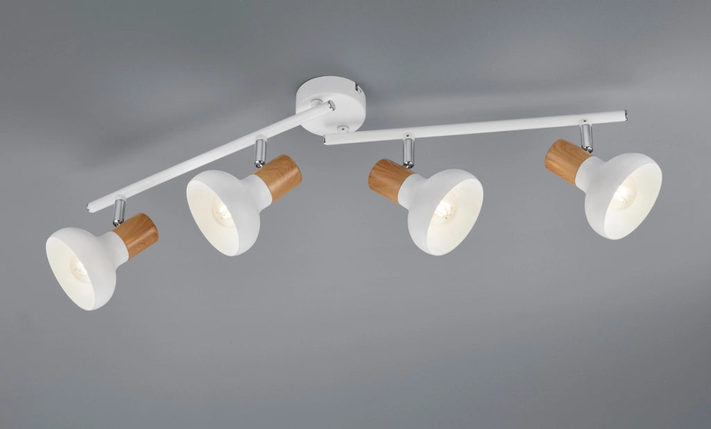 Plafoniera barra 4 spot bianca/legno LATIKA E14 10W