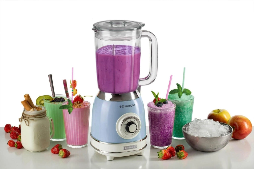 Ariete 583 Vintage Frullatore da tavolo Tazza in Vetro 1,5 L 4 Lame Acciaio Inox 4 Velocita' Pulse 1000 W colore Celeste