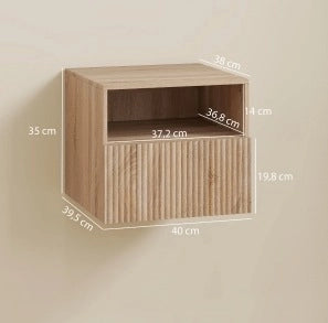 Comodino da parete 40x39,5x35 cm in legno, effetto legno chiaro, salvaspazio