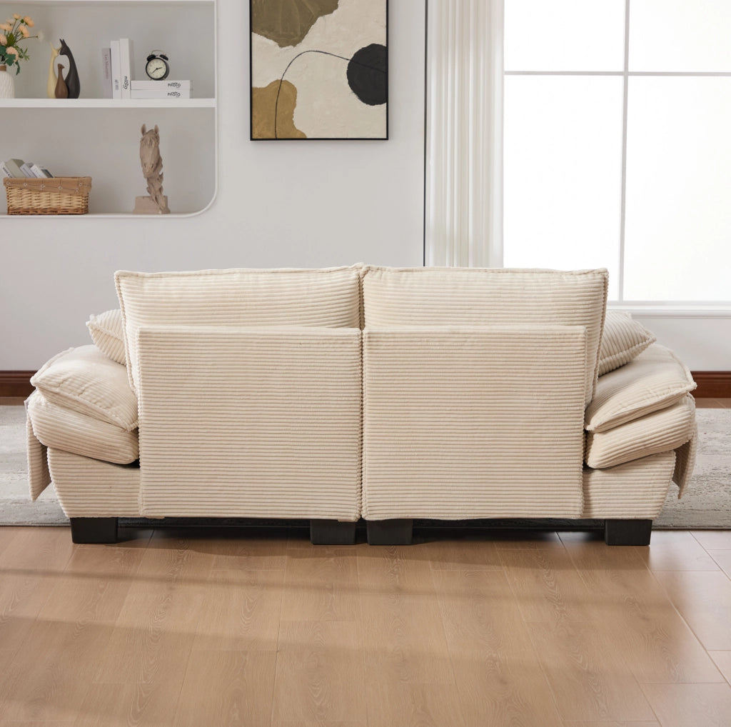 Divano 2 posti in corduroy con USB-C e tasche laterali; beige; 190 cm