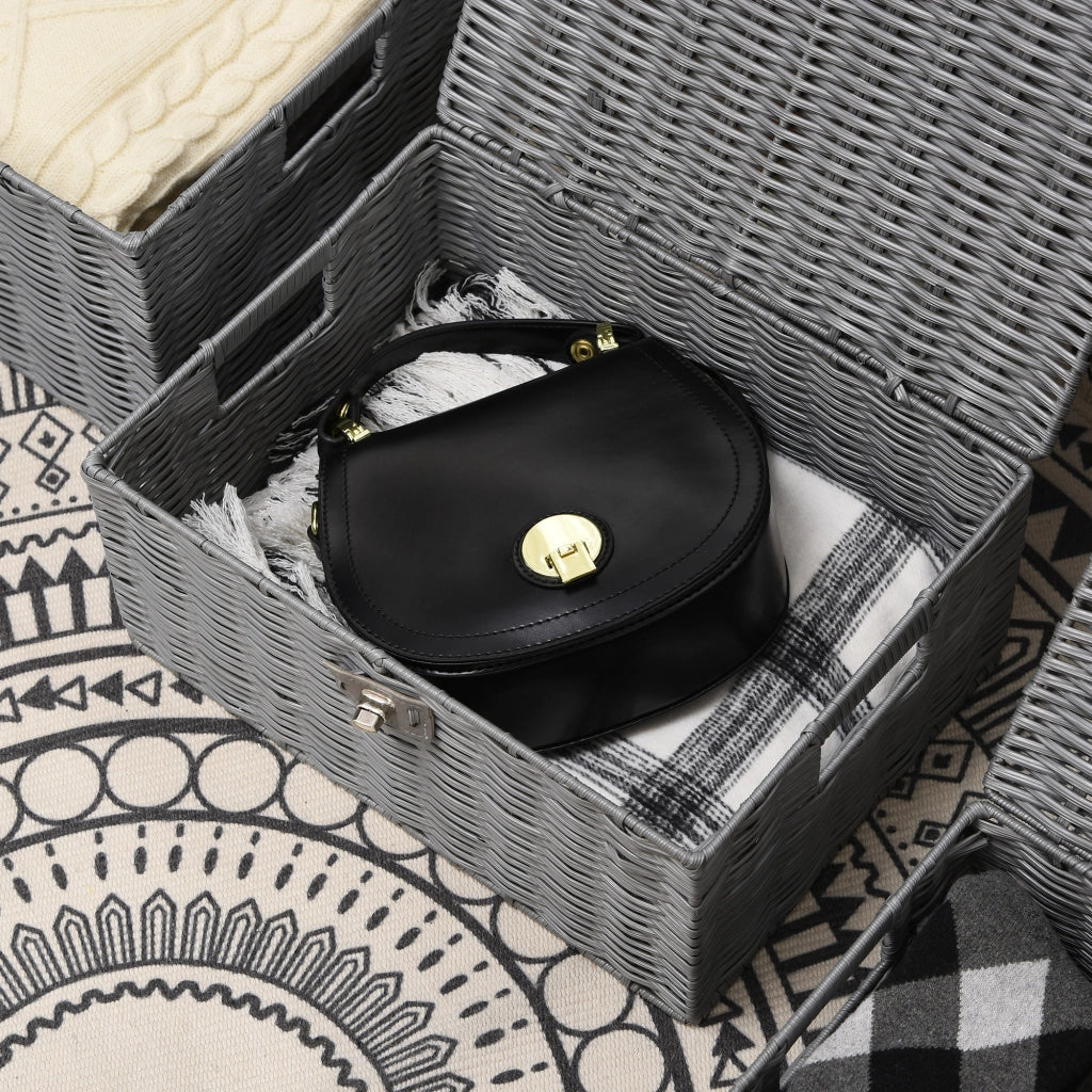 CASSETTE PORTAOGGETTI Set da 3 pezzi con coperchio e fibbie Grigio PP e metallo