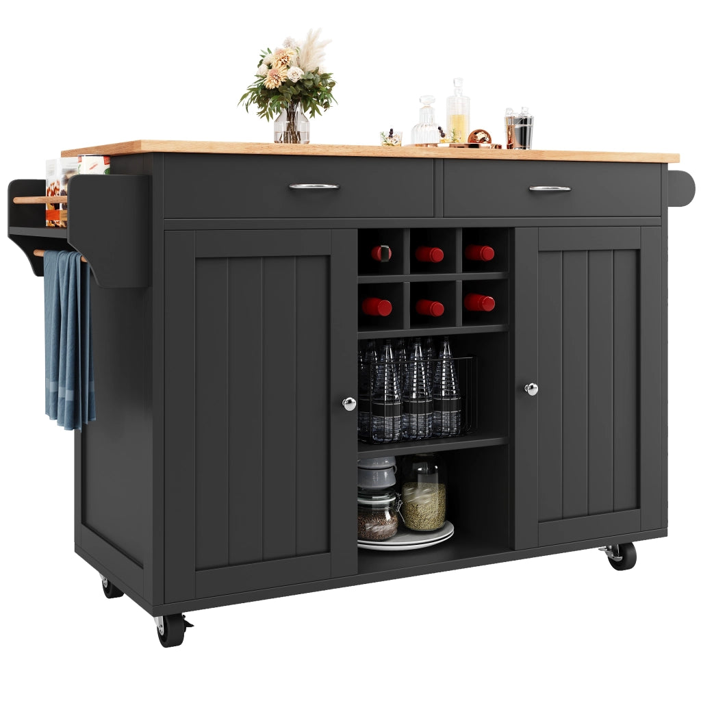 Isola cucina con ruote 102×45×92 cm, mobile multifunzione in MDF effetto legno, nero