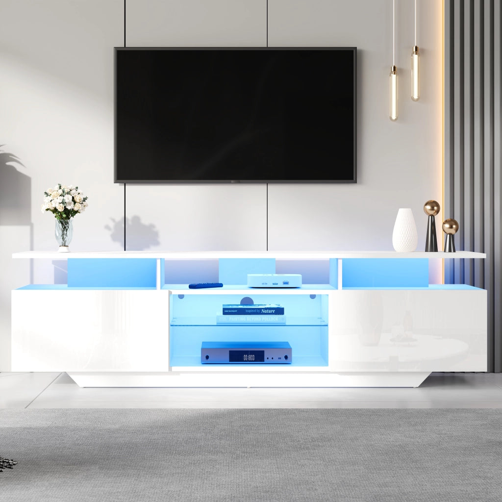 Mobile TV 160 x 40 x 45 cm con LED; 8 ripiani; MDF bianco