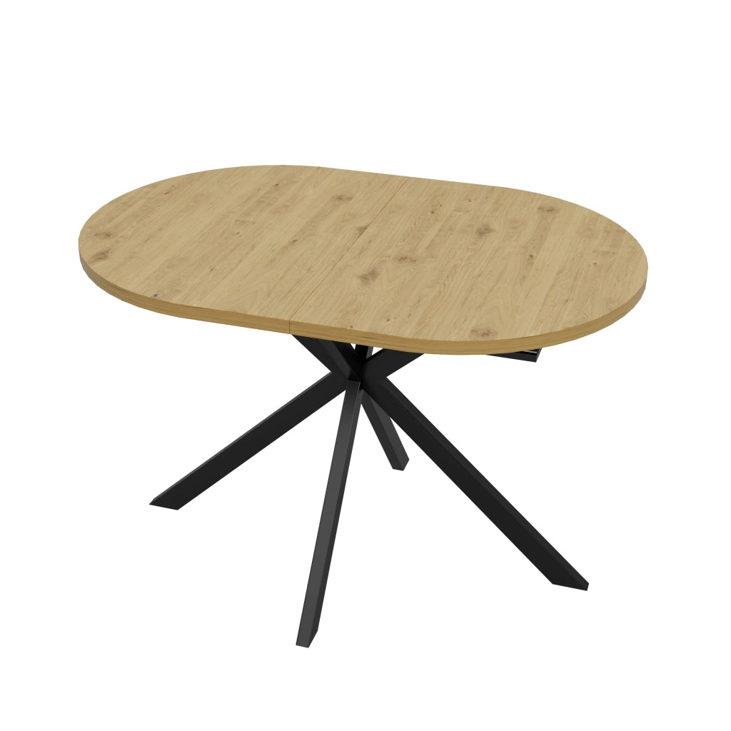 Tavolo da Pranzo Ovale Allungabile 120-160x80 cm 4-6 Posti LEMONMAX; Prolunga Integrata; Piano MDF Effetto Legno e Gambe in Metallo; H 75 cm