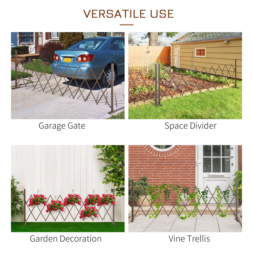 Griglia estensibile a forbice in alluminio marrone scuro con quattro piedini per giardino; terrazza e balcone