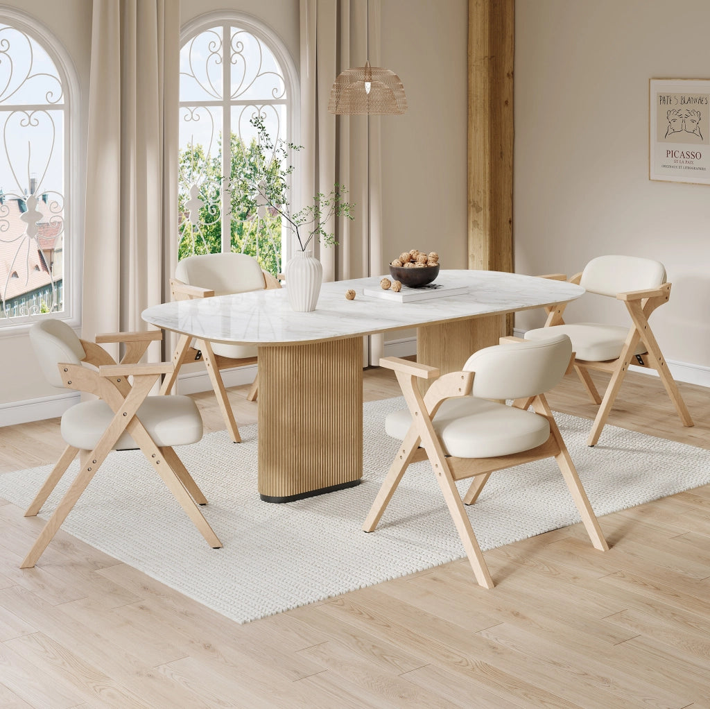 Set di 4 sedie da pranzo pieghevoli in legno massello con rivestimento in lino beige