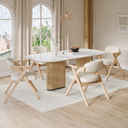 Set di 4 sedie da pranzo pieghevoli in legno massello con rivestimento in lino beige