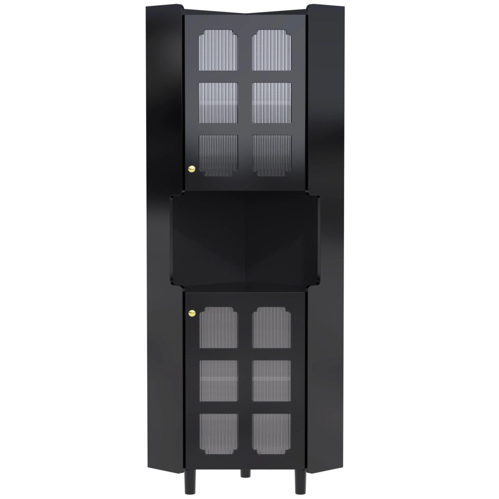 Mobile ad angolo nero con LED e 2 ante; MDF; 63;5 x 157;5 cm