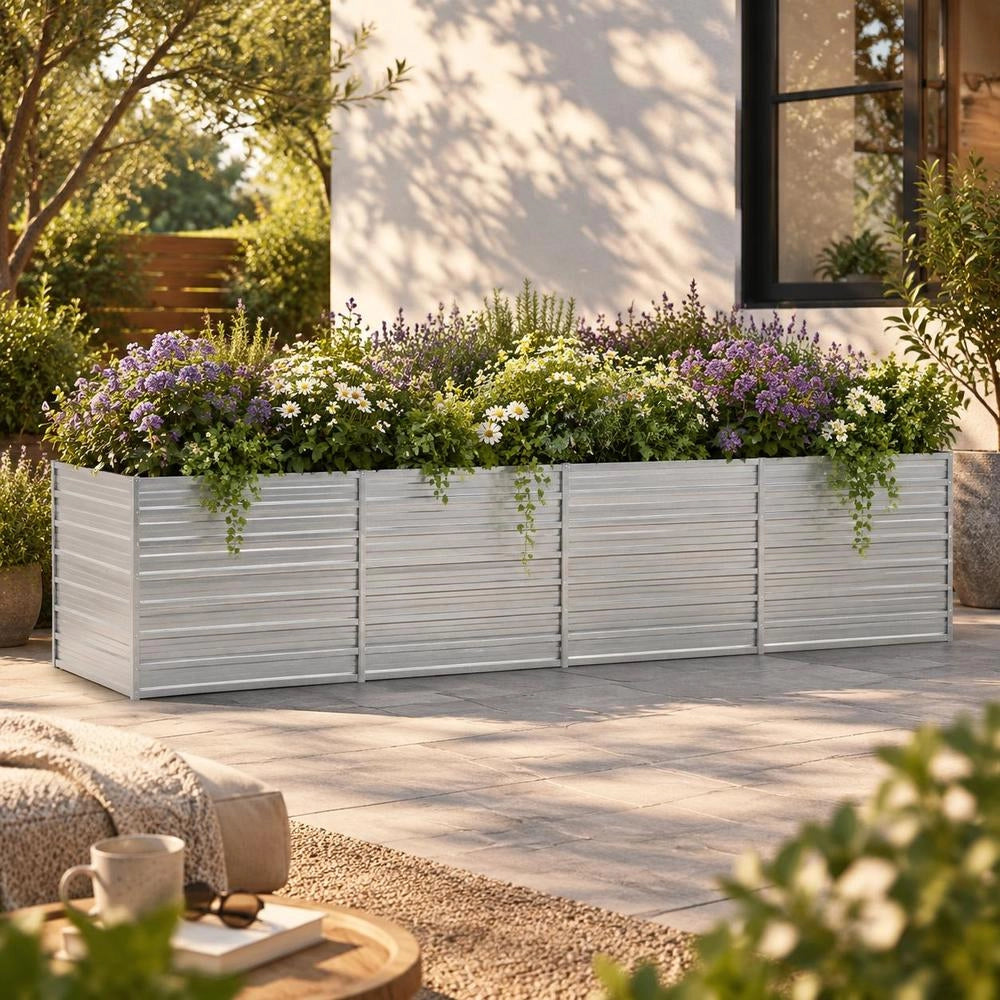 Garden Raised Bed 320x80x77 Cm Galvanized Steel Silver