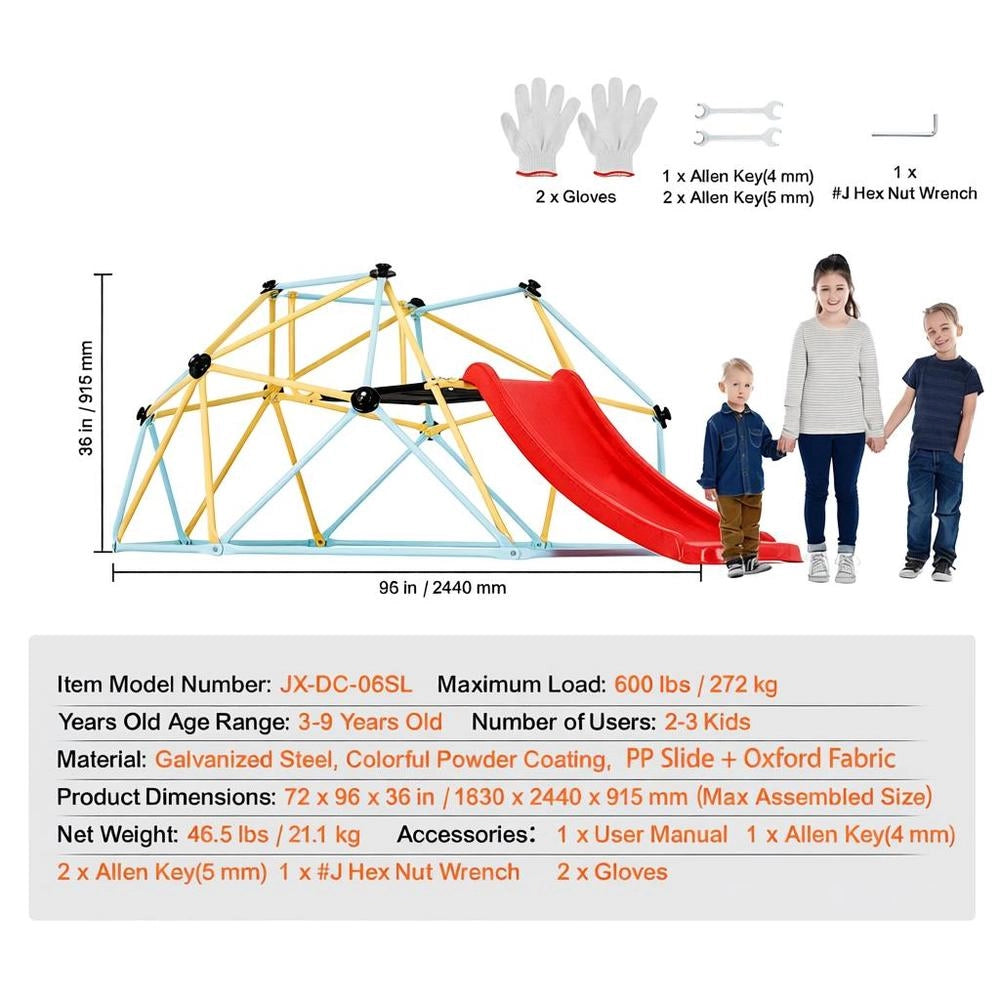 Cupola Arrampicata Geometrica Bambini 3-9 Anni 244cm Scivolo Supporta 272kg Maniglia Interno Esterno