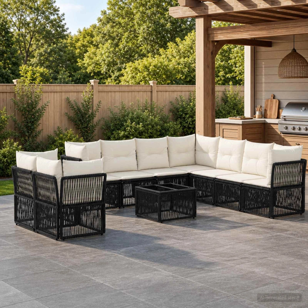 Set Divano da Giardino 10 pz Nero polyrattan 3434266