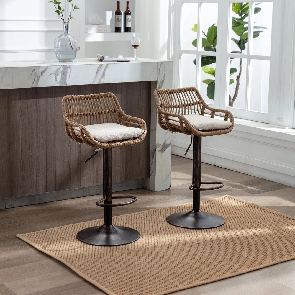 Set 2 sgabelli da bar ¨C Minimal ¨C Beige in rattan design moderno per cucina pranzo