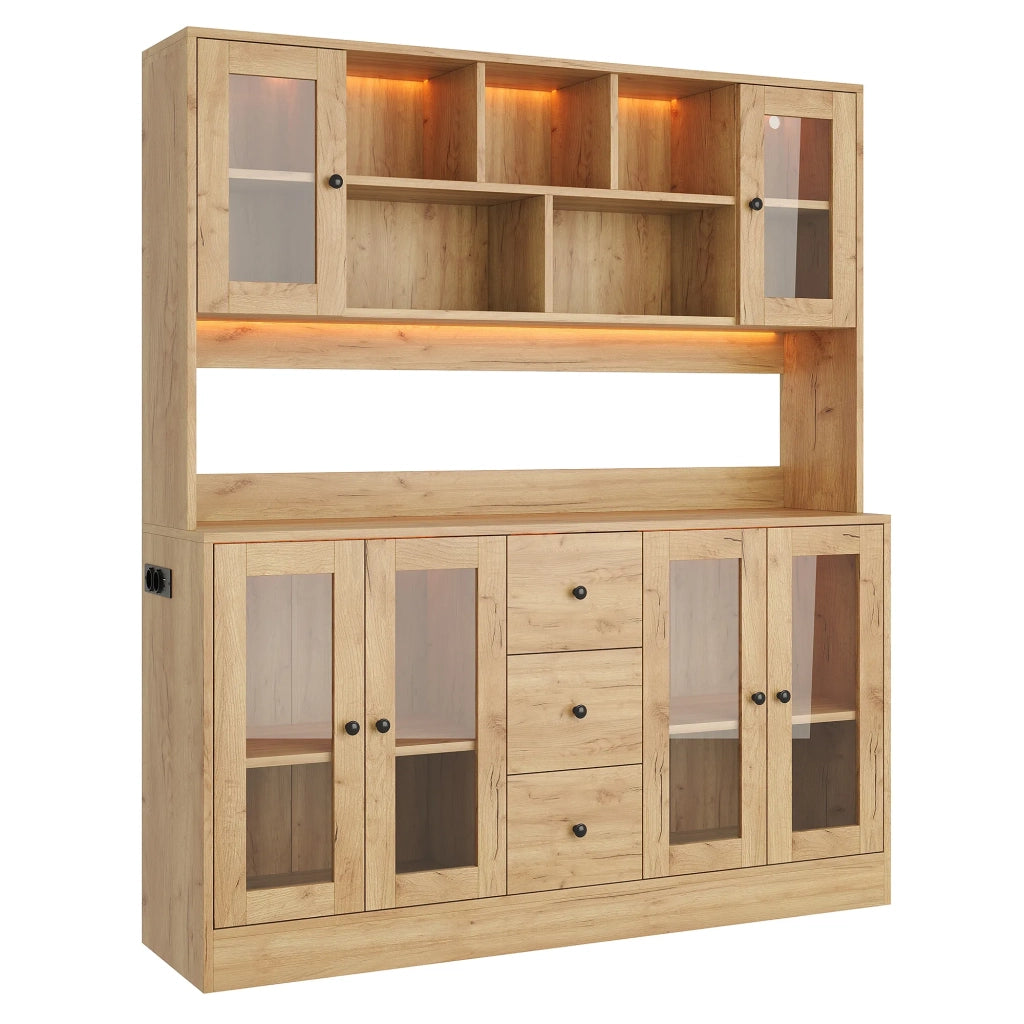 Armadio da cucina alto 150x40x173 cm, dispensa con 6 ante in acrilico, 3 cassetti, illuminazione LED e prese, per soggiorno e sala da pranzo