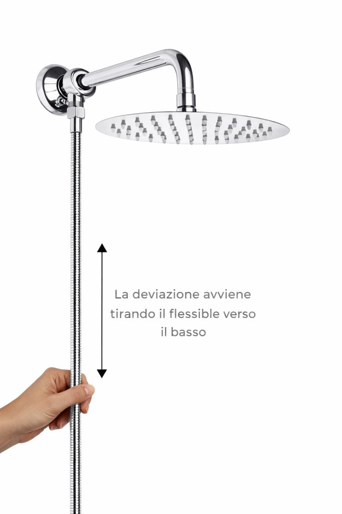Kit set doccia con deviatore a pressione e braccio Cm 35