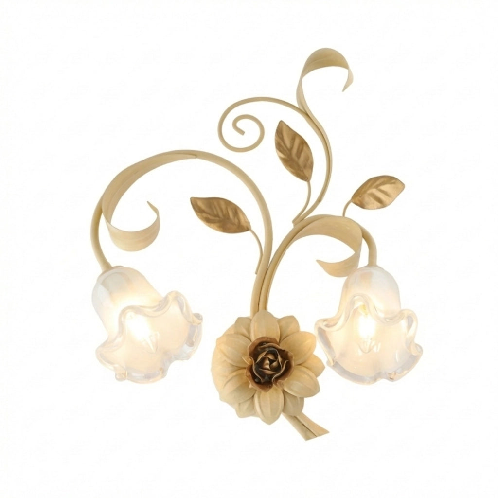 Applique Arte Povera Cesto Metallo Avorio E Oro 2 Luci E14