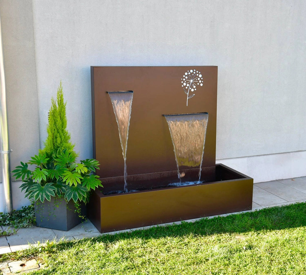 Fontana a Cascata da Giardino 190x80xH180 cm in Metallo con Pompa Corten
