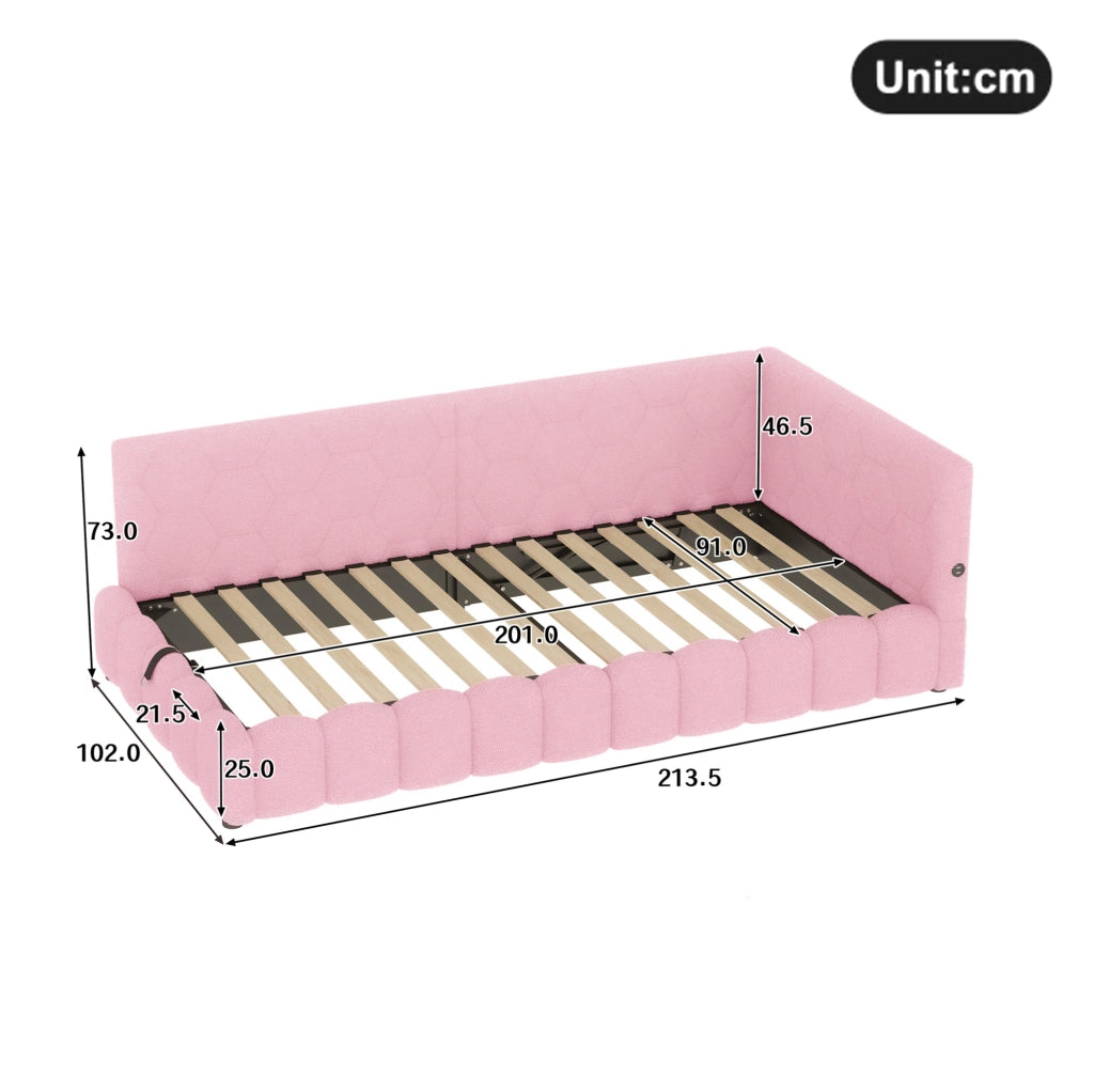 LETTO 90x200 cm Rosa in Vliesimitat e MDF con luce LED, USB e Type-C
