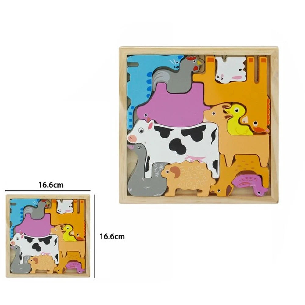 Trade Shop - Puzzle 3d A Incastro In Legno Forma Animali Fattoria Per Bambini Gioco Educativo 07938 -