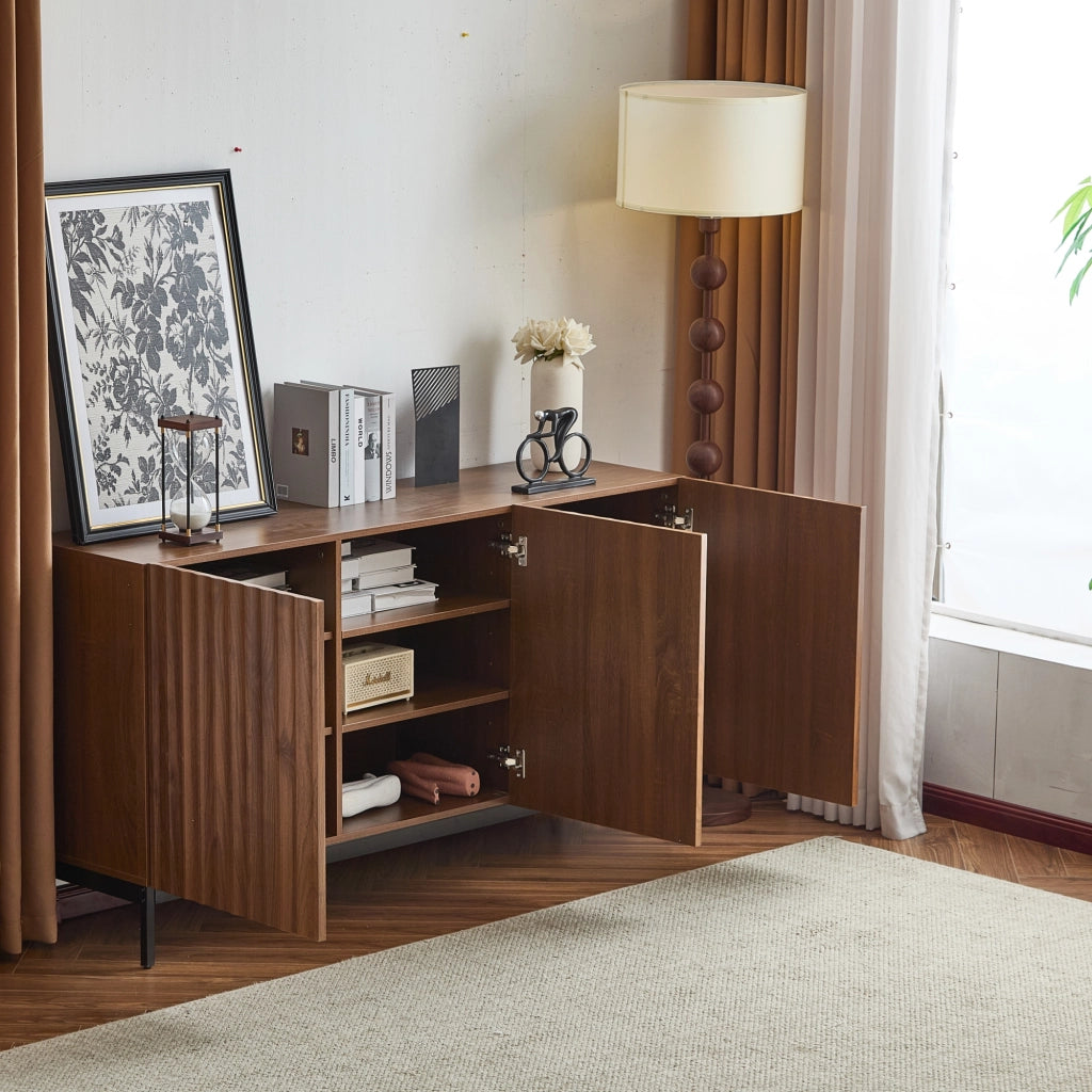 Madia con frontali ondulati e ripiani regolabili in MDF e PB per soggiorno o sala da pranzo 150 × 40 × 80 cm
