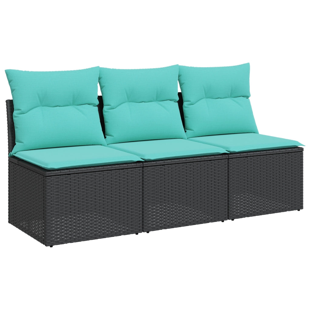 Divano da Giardino a 3 Posti con Cuscini Nero in Polyrattan 366042