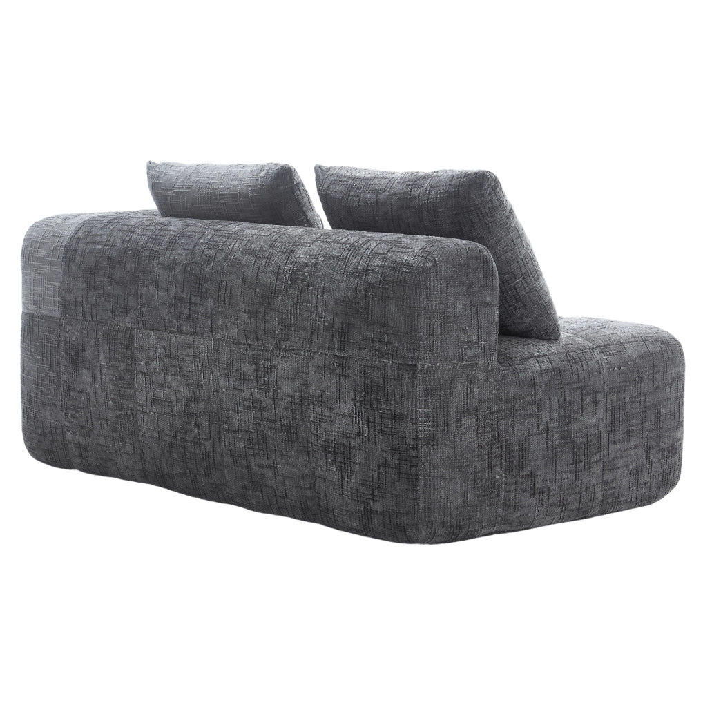 Divano 2 posti imbottito grigio con chaise longue, cuscino e tasche laterali per telecomando e cellulare