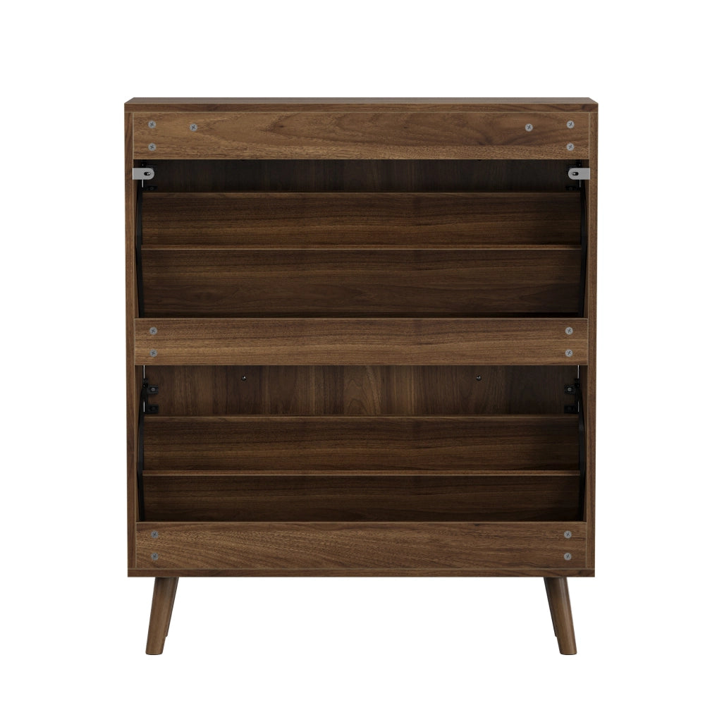 Scarpiera alta 95 cm color noce con ripiani inclinati e superficie verticale scanalata