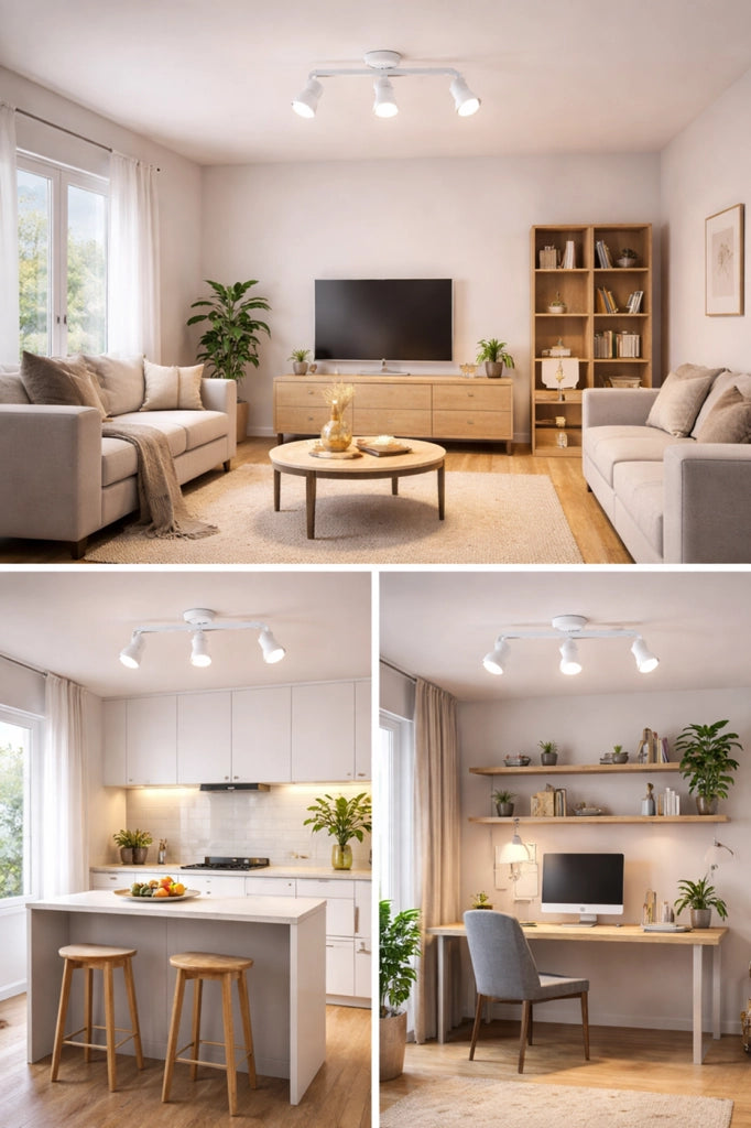 Faretto Soffitto 3 Luci GU10 Orientabili in Metallo, Plafoniera Spot Direzionabili, Lampada da Soffitto Moderna per Corridoio Cucina Soggiorno, Bianco, Lampadine Non Incluse