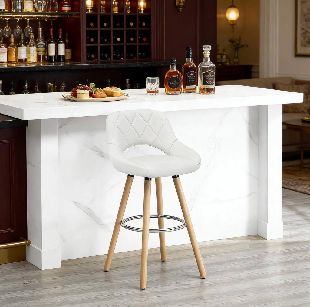 Sgabello da bar bianco in similpelle e legno massello, 68 cm