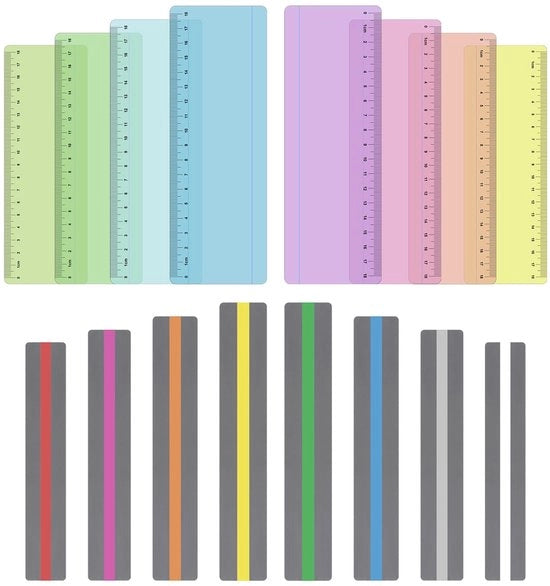 Assistivi Visivi per Lettura - 16 Pezzi - Strisce di Aiuto per la Lettura - Etichette a Colori - PVC - Flessibili e Resistenti - Strisce di Aiuto per la Visione