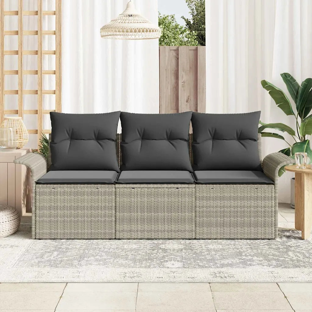 Set Divano da Giardino 3 pcs Grigio chiaro Poly Rattan