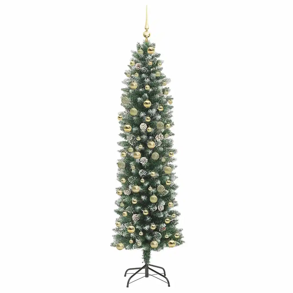 Albero di Natale Artificiale Sottile Verde e Bianco 210 cm 3395309