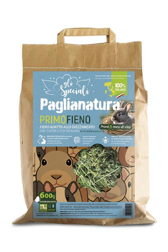 Paglianatura Primi 6 Mesi con 20% Alfalfa - Fieno Naturale per Cuccioli di Conigli e Roditori, Ricco di Nutrienti, Confezione da 600 gr.