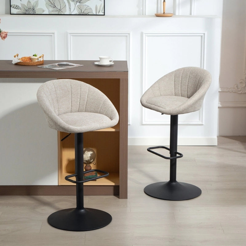 Set di 2 sgabelli da bar regolabili e girevoli con schienale e braccioli, beige
