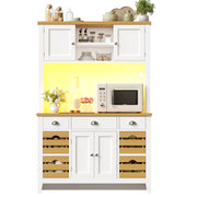 Credenza da cucina alta con ripiani regolabili e 4 cestelli, LED multicolore, in MDF bianco, 120 × 40 × 188 cm