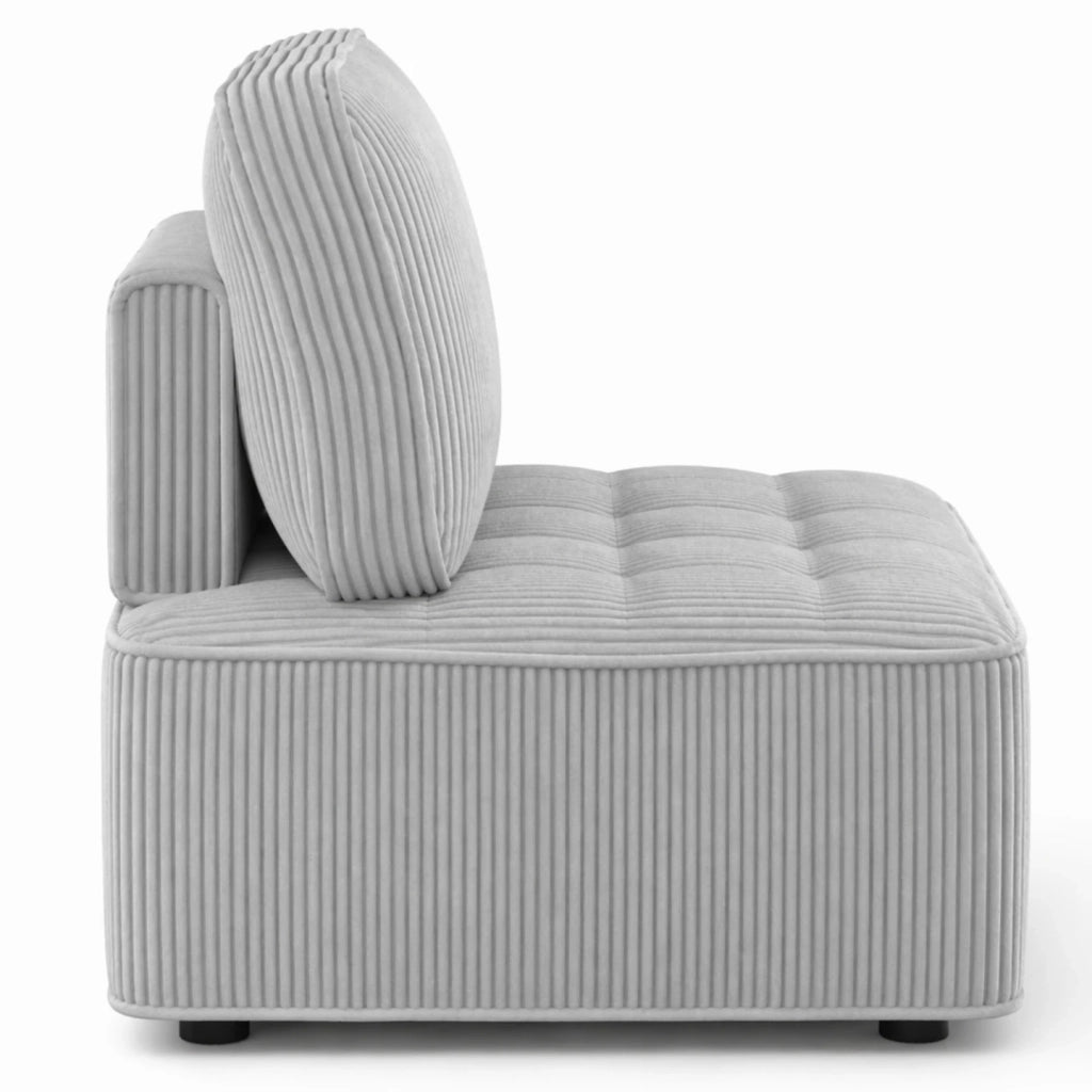 IDMarket - Modulo divano e poltrona ALFIE in velluto a coste grigio chiaro
