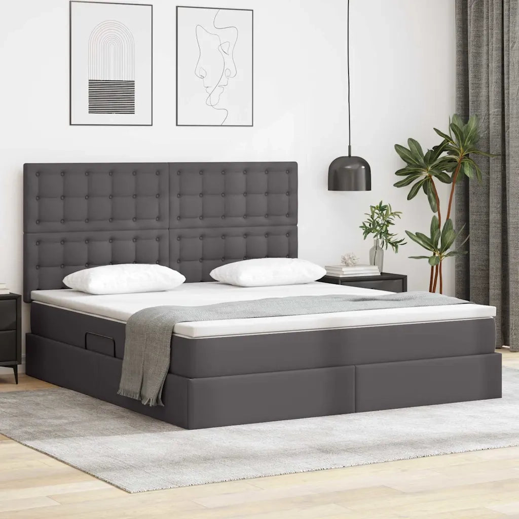 Letto con Contenitore Grigio 160 x 200 cm Pelle Sintetica 3371675