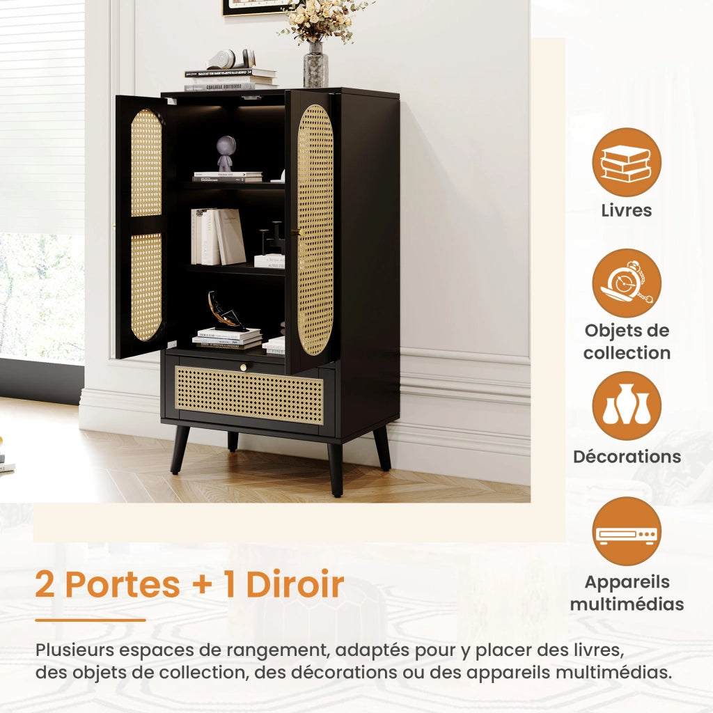 Credenza con 2 ante; 1 cassetto e 2 ripiani in pannello di particelle nera 60 × 40 × 110.5 cm