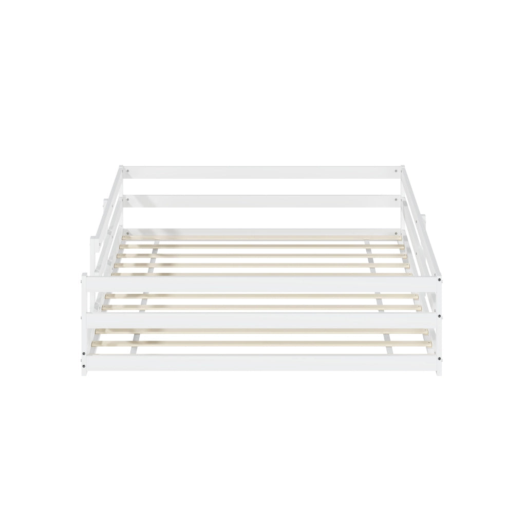 Letto singolo 140 × 200 cm con rete a doghe inclusa struttura bassa con barriera su 4 lati in legno bianco