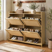 Scarpiera salvaspazio per ingresso con ripiano superiore in MDF e base in metallo rovere chiaro 108.5 × 24 × 100 cm