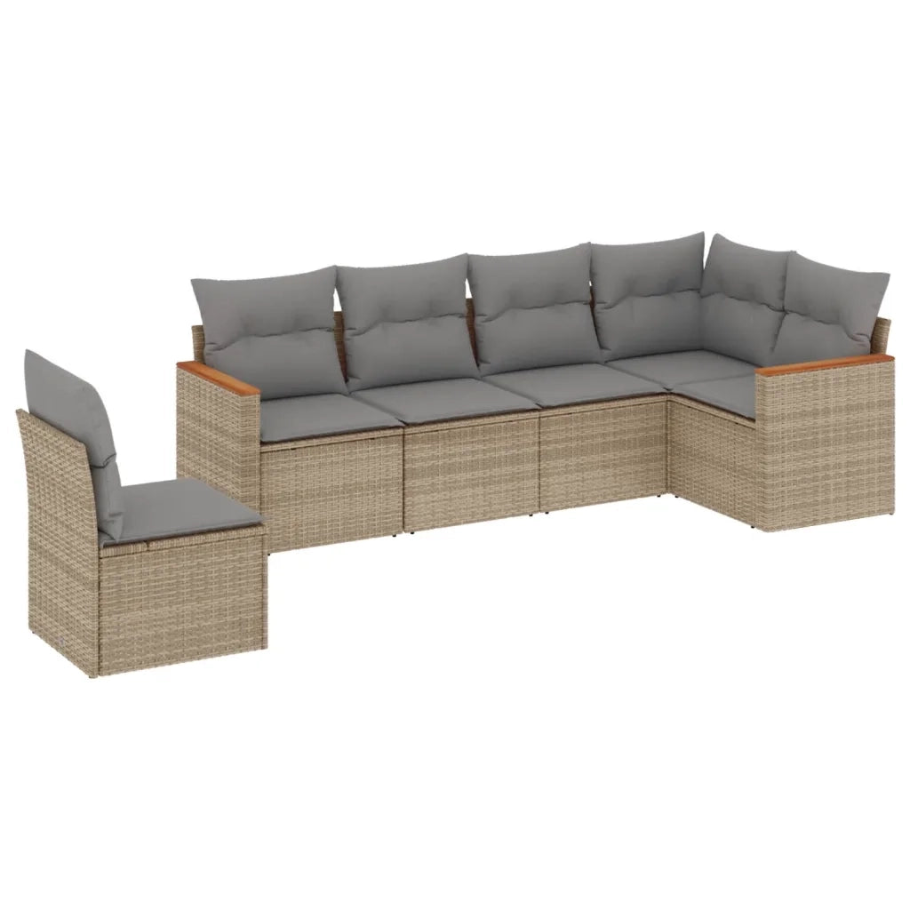 Set Divano da Giardino 6 pz con Cuscini Beige in Polyrattan