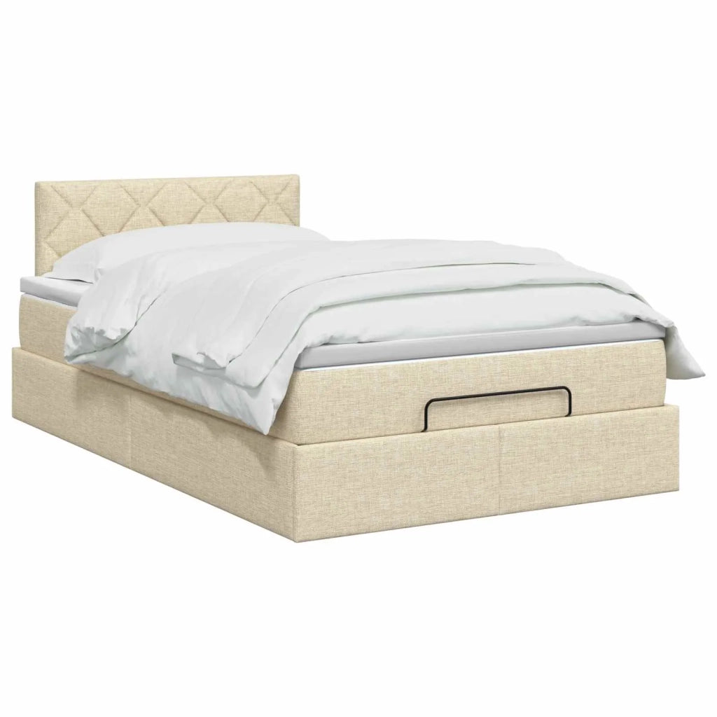 Letto ottomano con materasso Crema 120 x 190 cm Tessuto 3456397