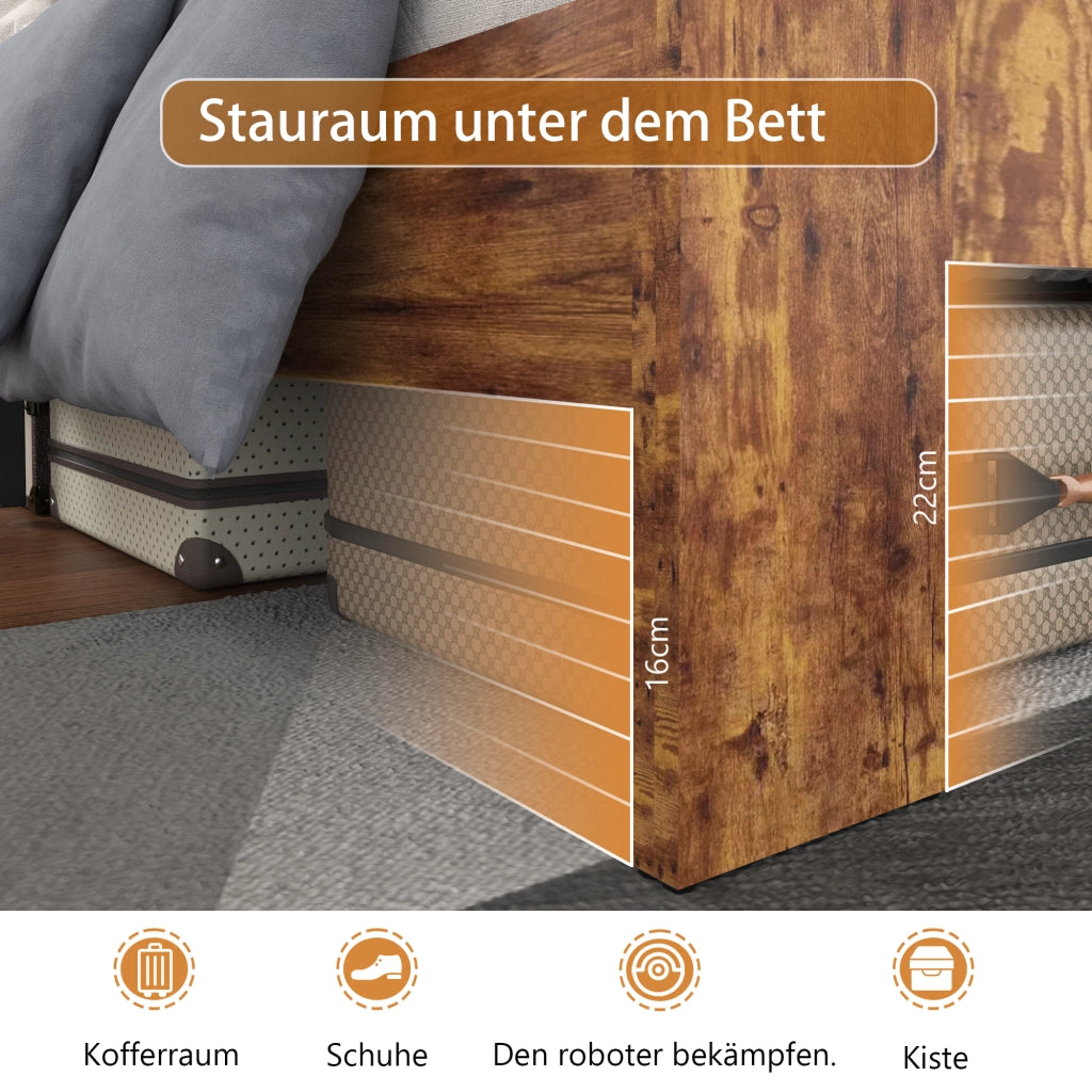 Letto singolo 140 × 200 cm con rete a doghe in ferro testiera bicolore marrone struttura in MDF e metallo