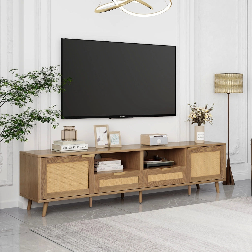 MOBILE TV 200x37x49 cm color rovere in pannello truciolare con rattan sintetico