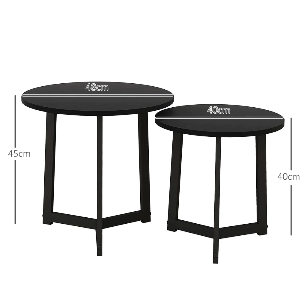 Set 2 Tavolini da Caffè Rotondi, Design Moderno, Struttura in Acciaio, Nero, Portata fino a 35 kg, per Soggiorno