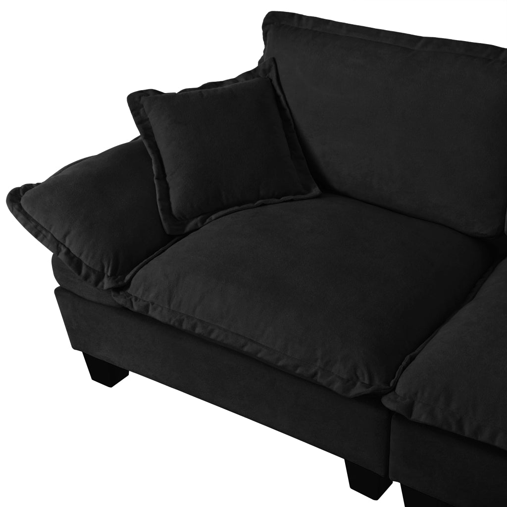 Divano modulare angolare 3 posti - con chaise longue mobile e cuscini - in ciniglia nera