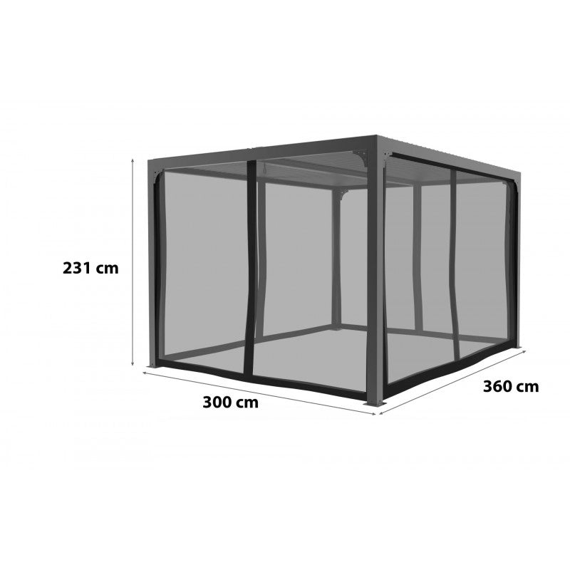 Kit tenda zanzariera per pergola bioclimatica 3760161078672 – 4 pannelli PVC con chiusura zip – profili alluminio – PERBIRA3630 Foresta