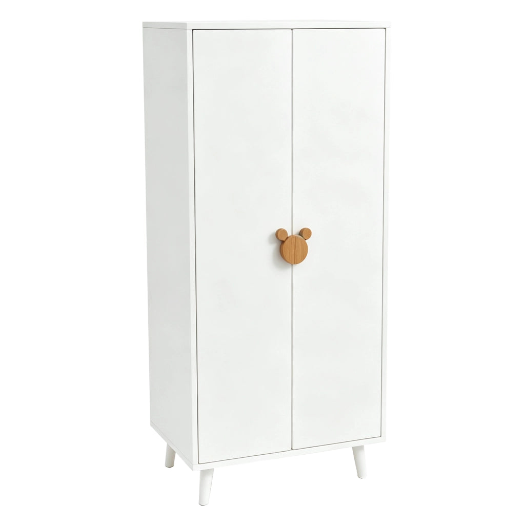 Armadio bianco a doppia anta 70 per 55 per 170 cm con ripiani e vano appendiabiti in MDF