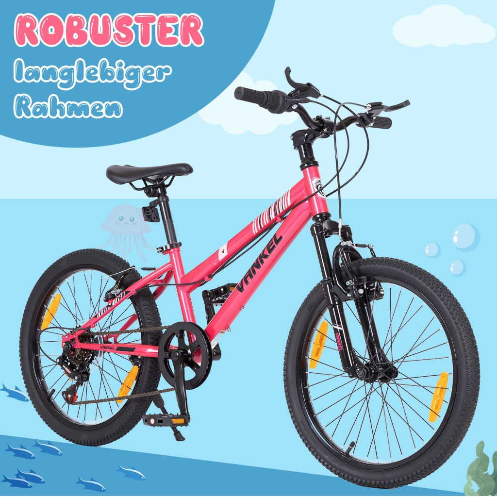 Bicicletta per bambini da 20 pollici rosa con freni V anteriori e posteriori sella regolabile per scuola e tempo libero