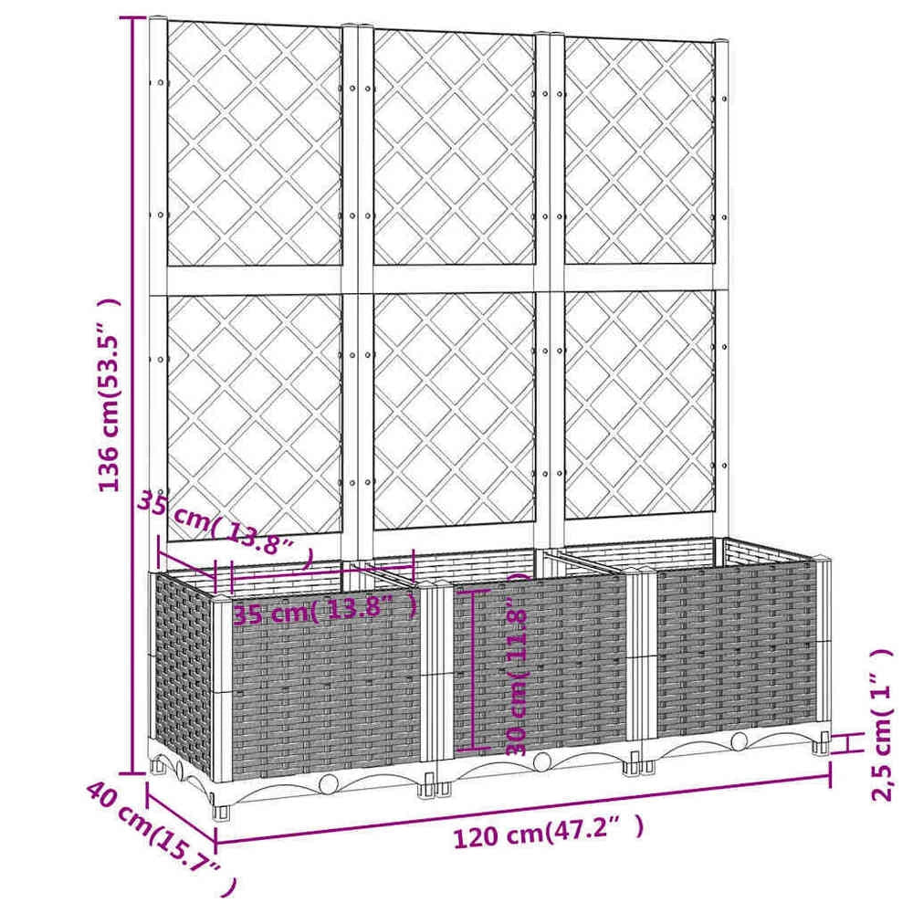 Garden Planter With Trellis Brown 120 X 40 X 136 Cm PP